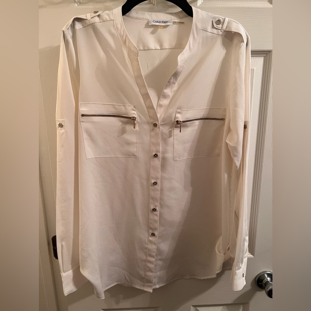 Calvin Klein Sheer Shirt with Gold Hardware